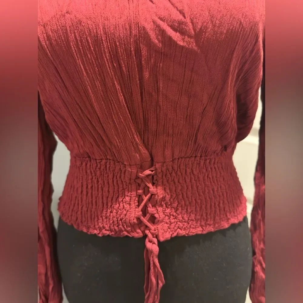 Hollister Deep Red Ruched Blouse - Picture 2 of 8
